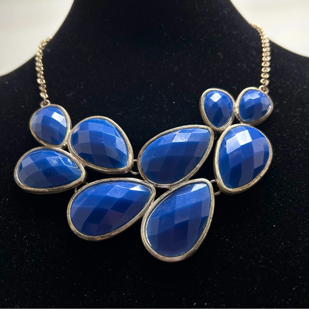 Jane Stone, Chunky Vintage Blue And Silver Statement Necklace